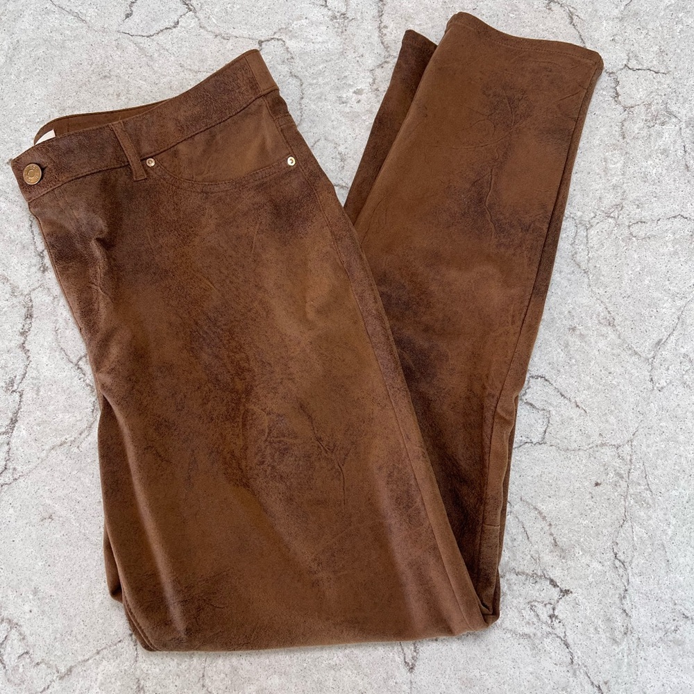 CHICO'S SUEDE LEATHER VEGAN BROWN PANTS SZ 12 (CHICO'S 2)